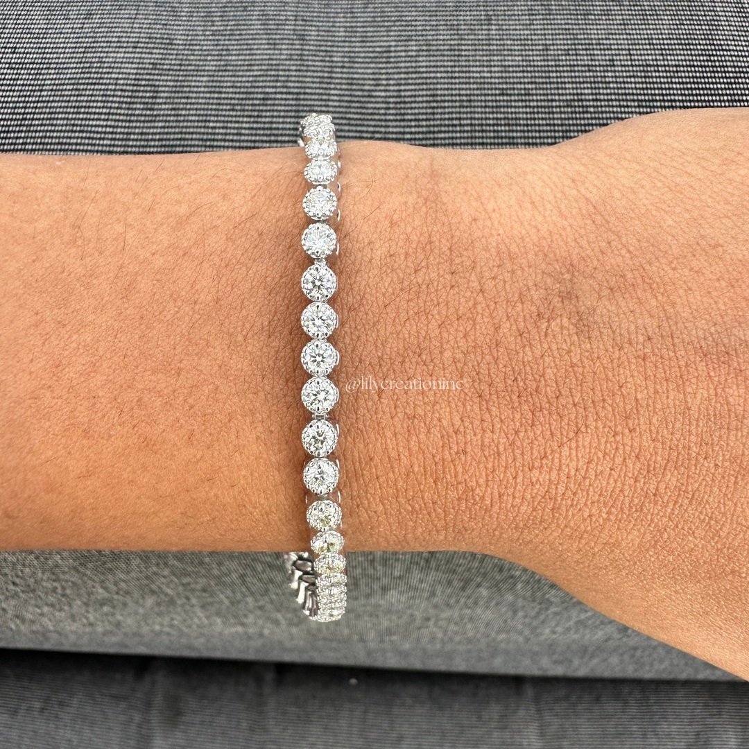 4 Carat Crown Setting Round Lab Grown Diamond Tennis Bracelet