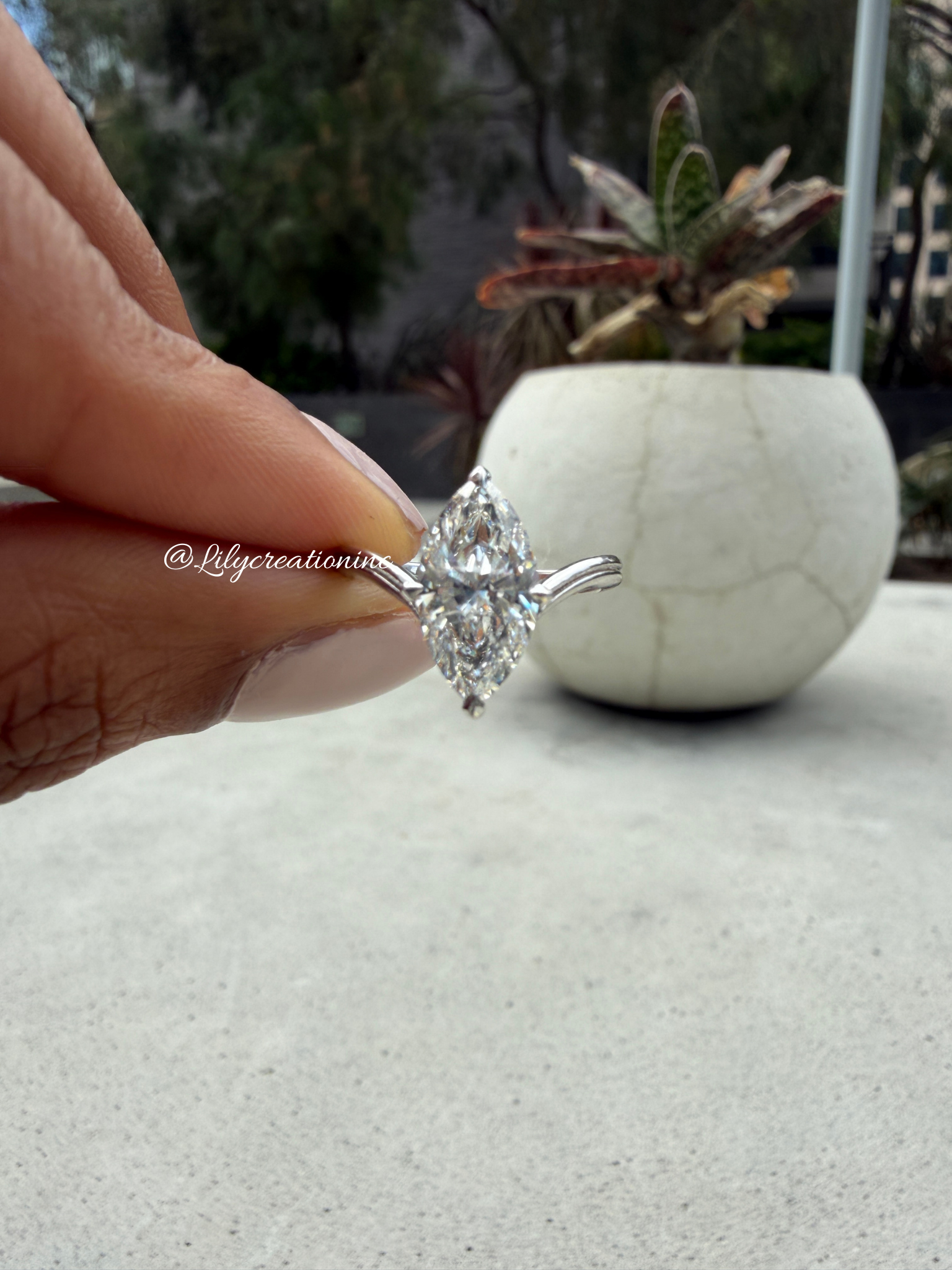 Marquee V Shape Band Solitaire Lab Grown Diamond Engagement Ring