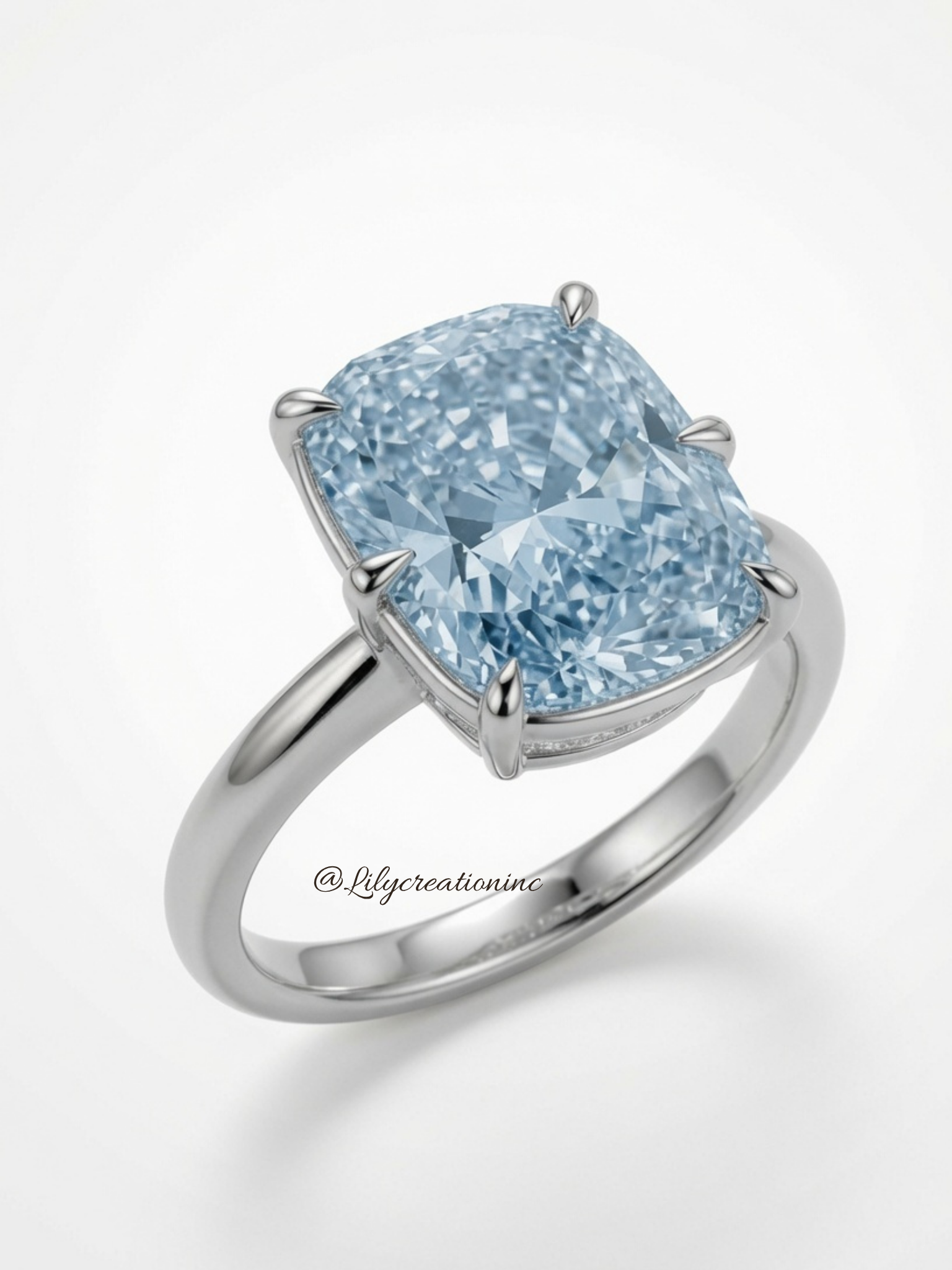 Blue Cushion Solitaire Diamond Engagement Ring
