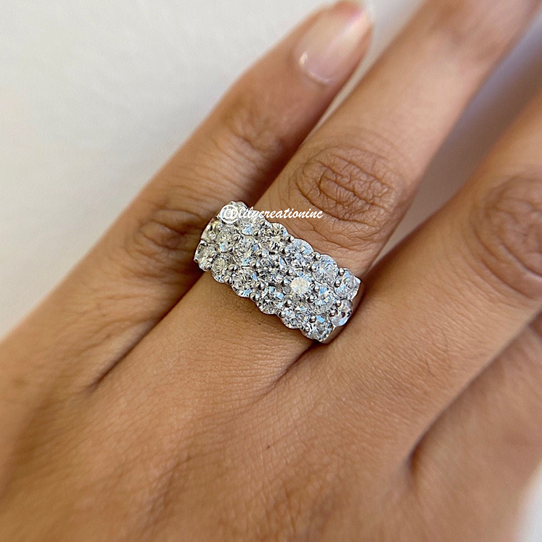 3 Carat 3 Row Round Halfway Diamond Eternity Band