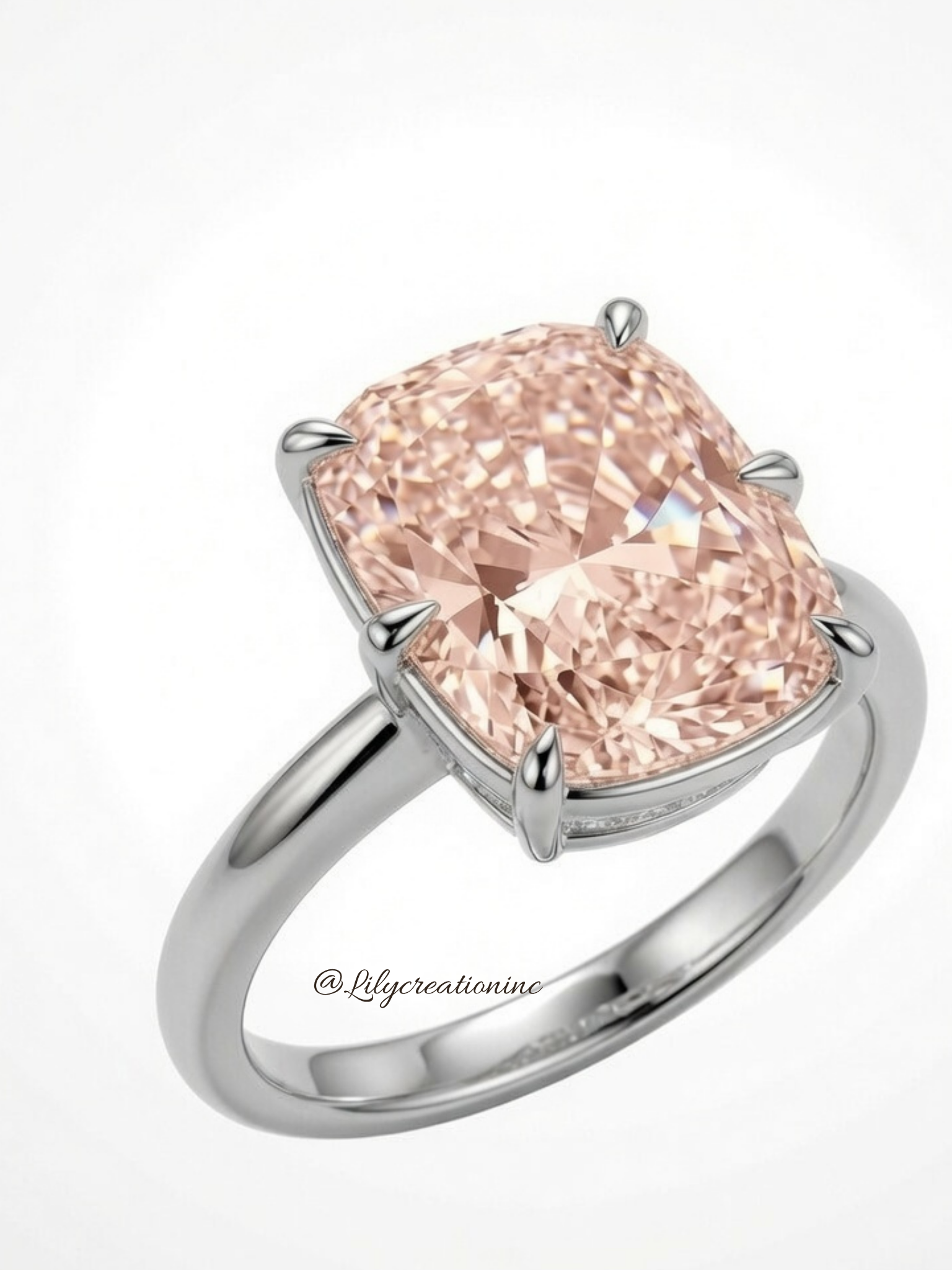 Pink Cushion Solitaire Diamond Engagement Ring