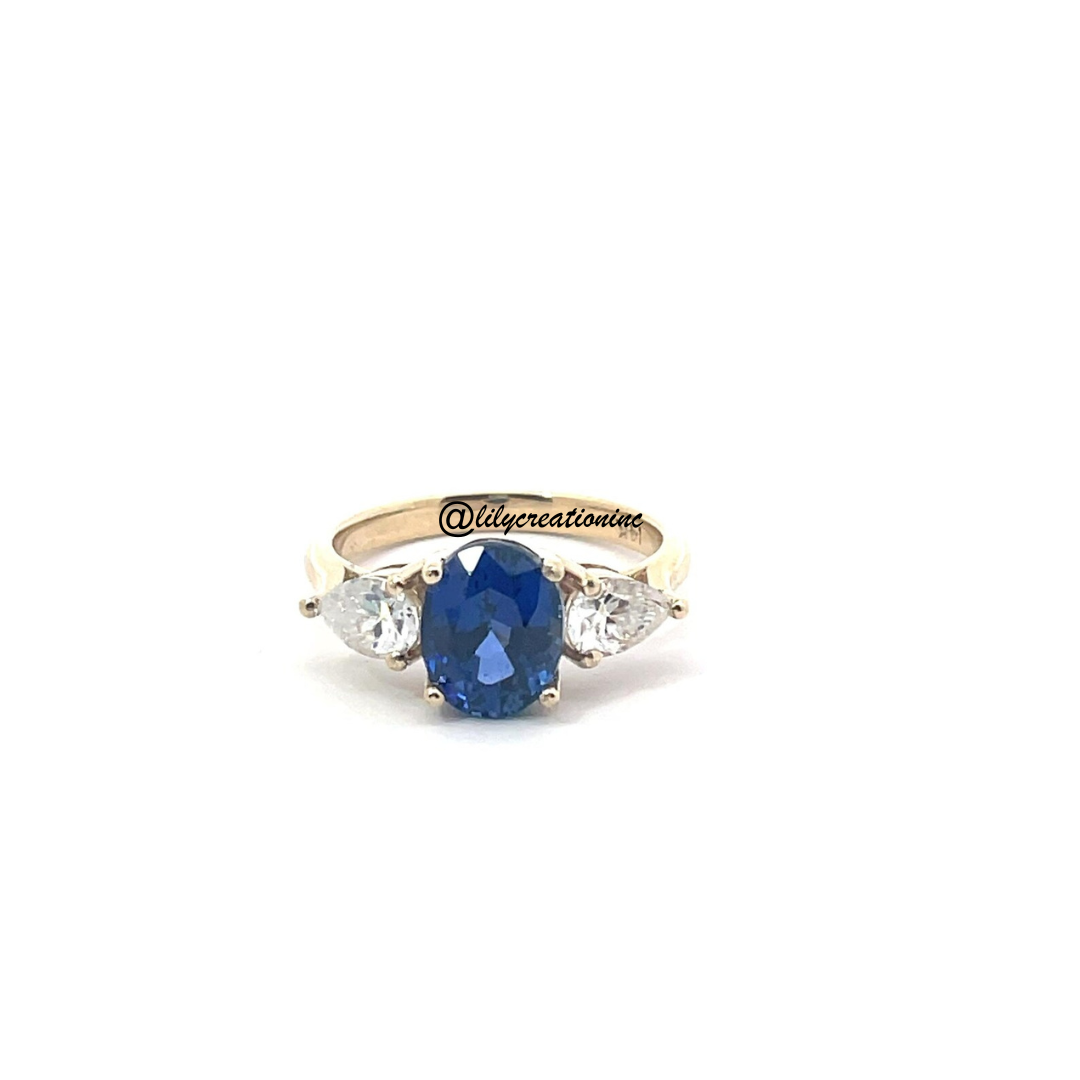 3 Stone Oval Cut Sapphire Diamond Engagement Ring