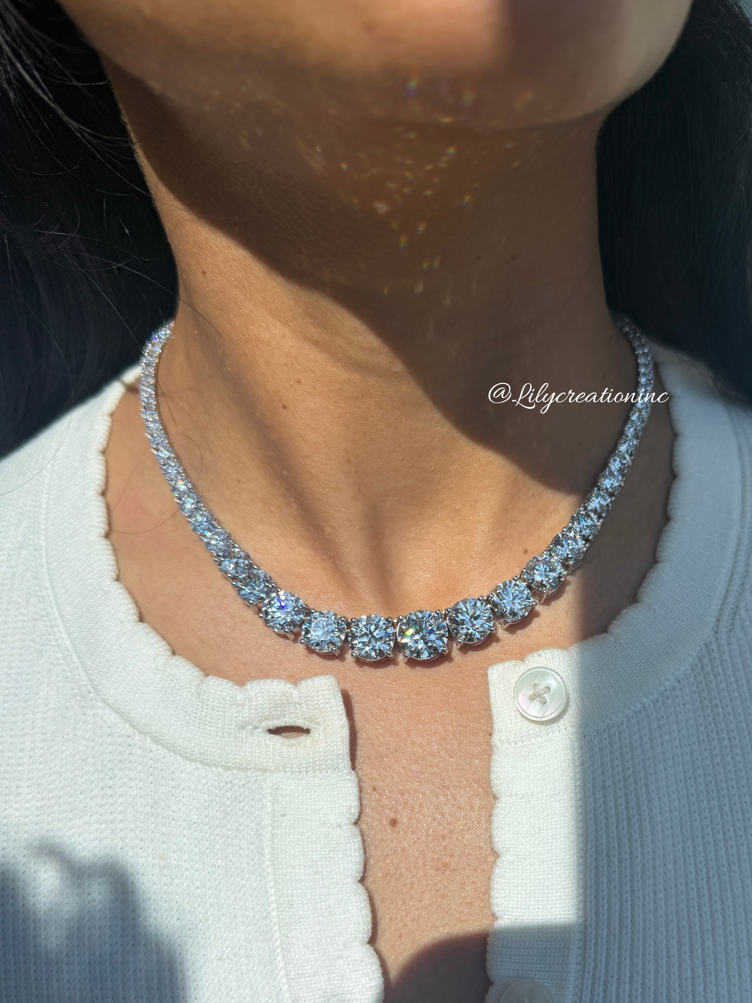 50 Carat Round Graduated Diamond Tennis Necklace