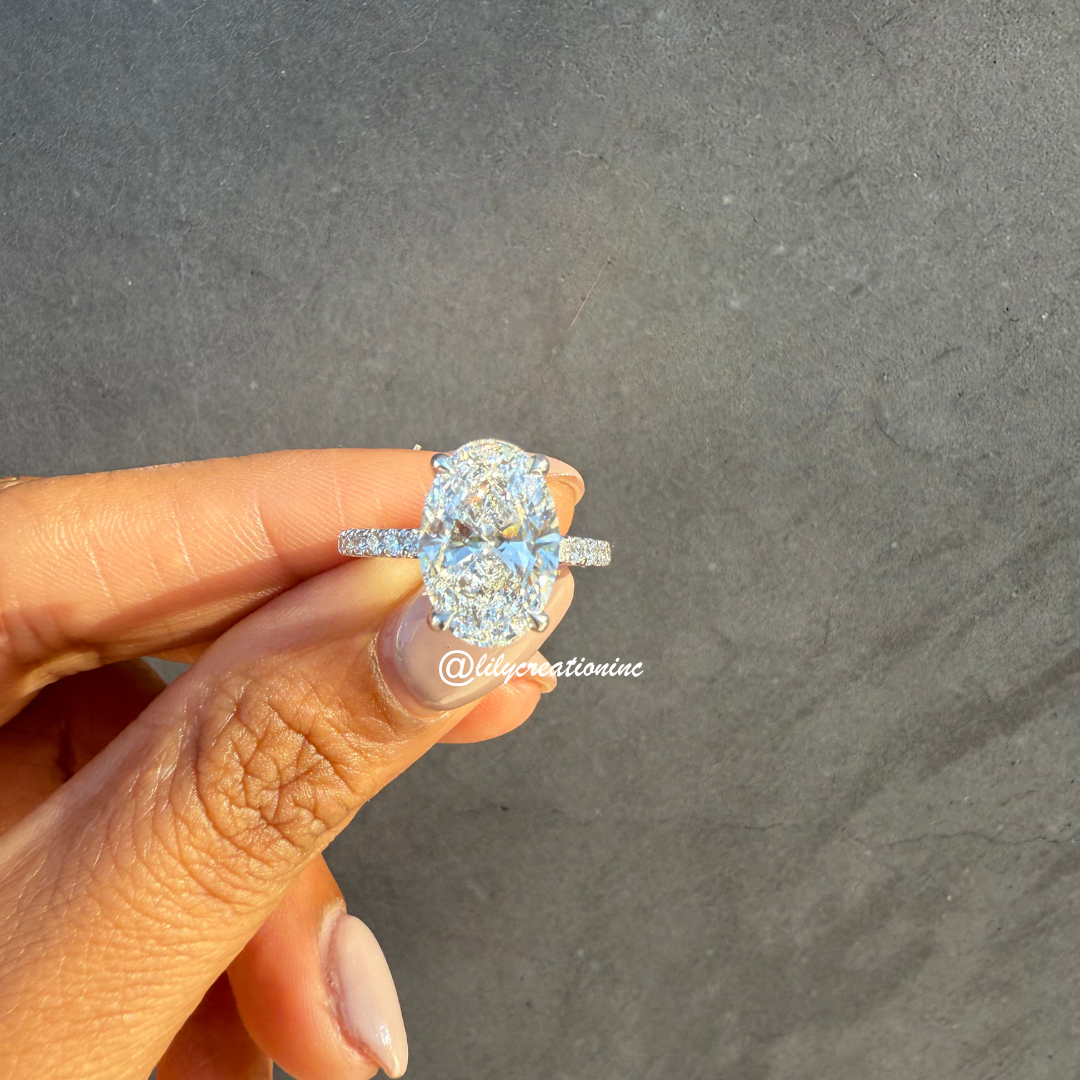 Oval Diamond Engagement Ring With 1/2 Coverage Side Stones