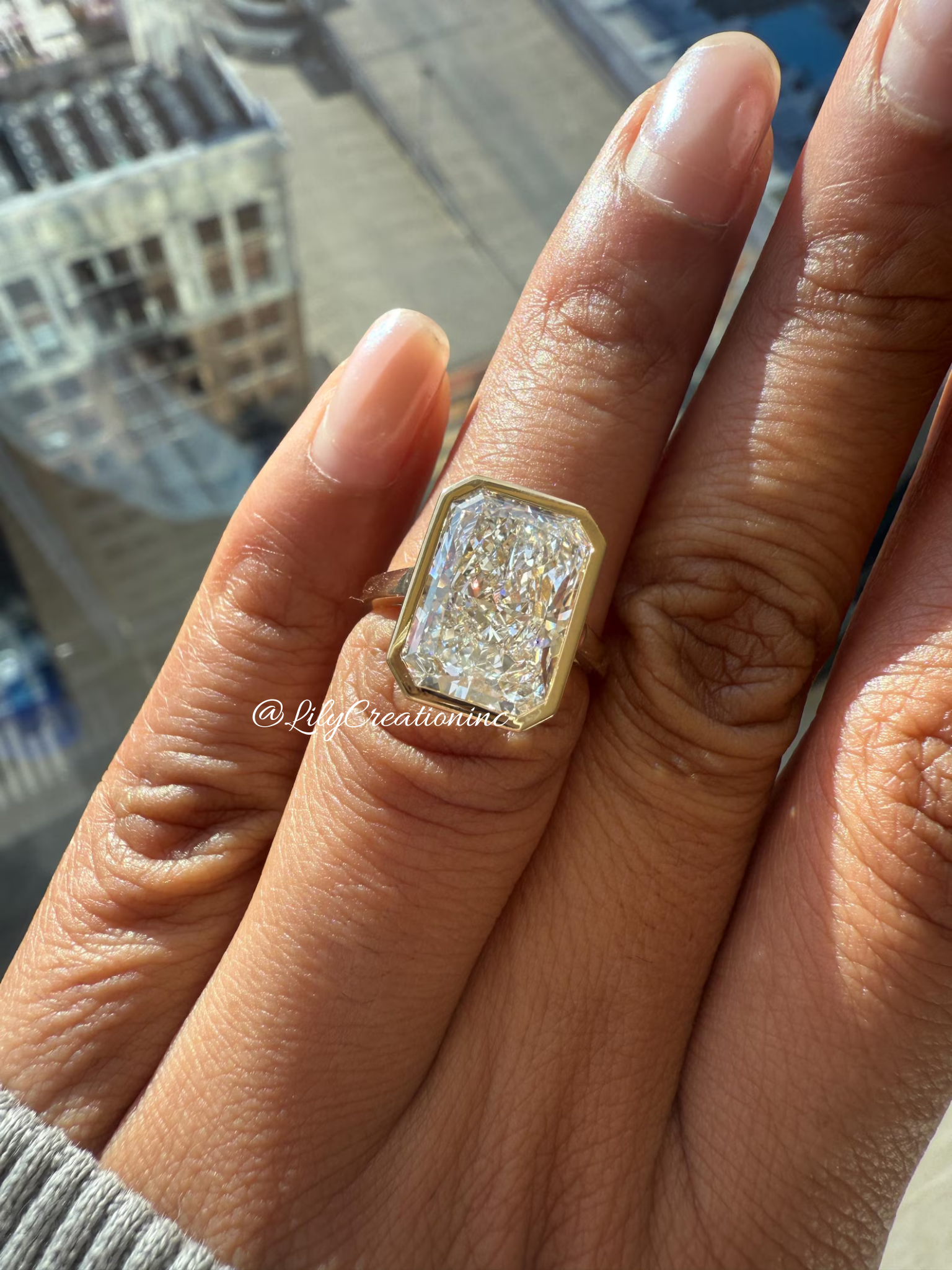 Radiant Cut Gold Bezel Lab Grown Diamond Engagement Ring