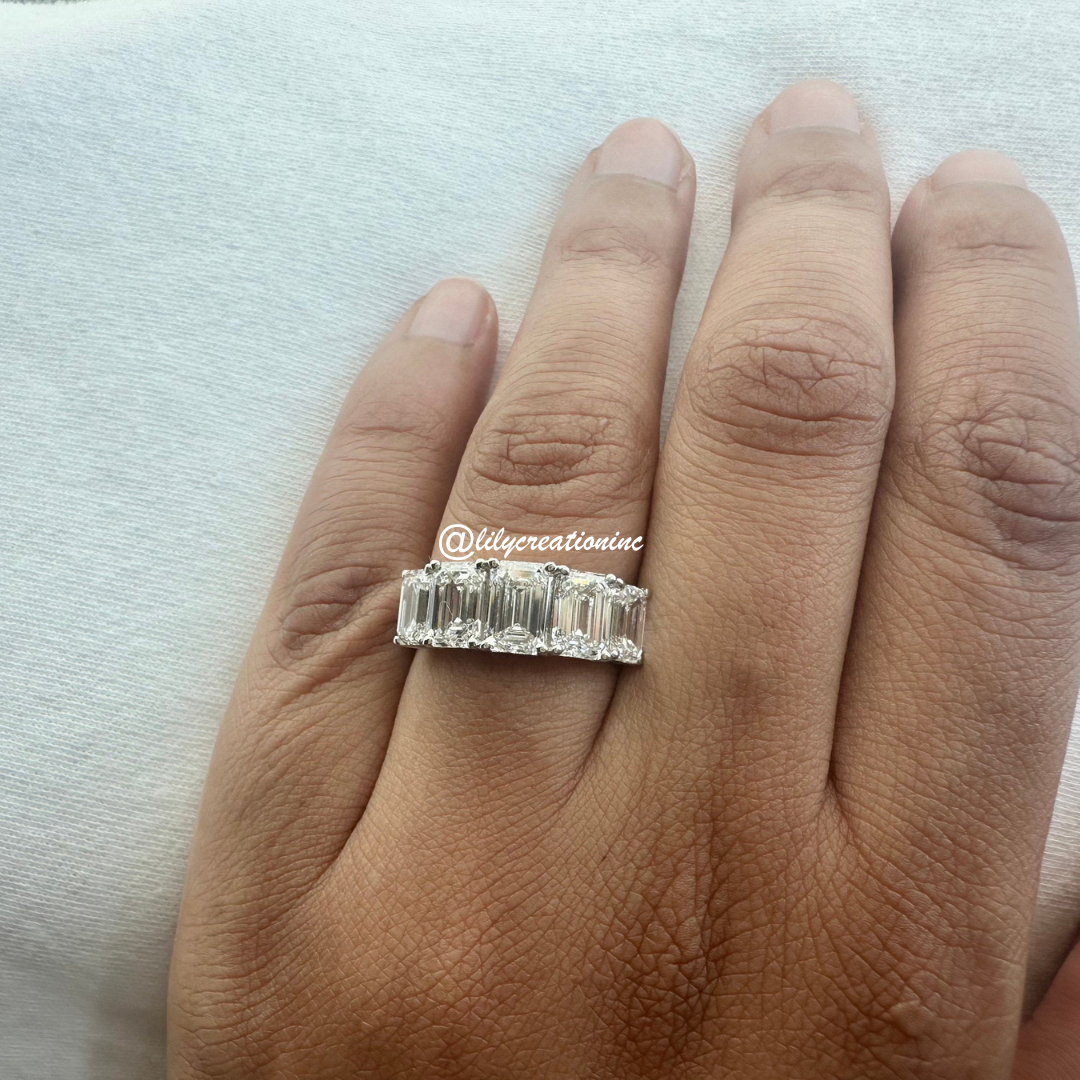 4.5 Carat 5 Stone Graduated Emerald Cut Diamond Eternity Band