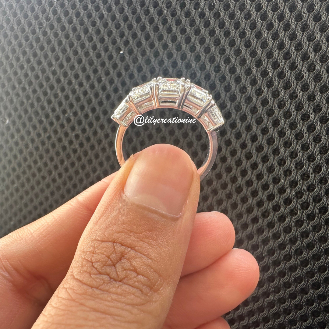 4.5 Carat 5 Stone Graduated Emerald Cut Diamond Eternity Band