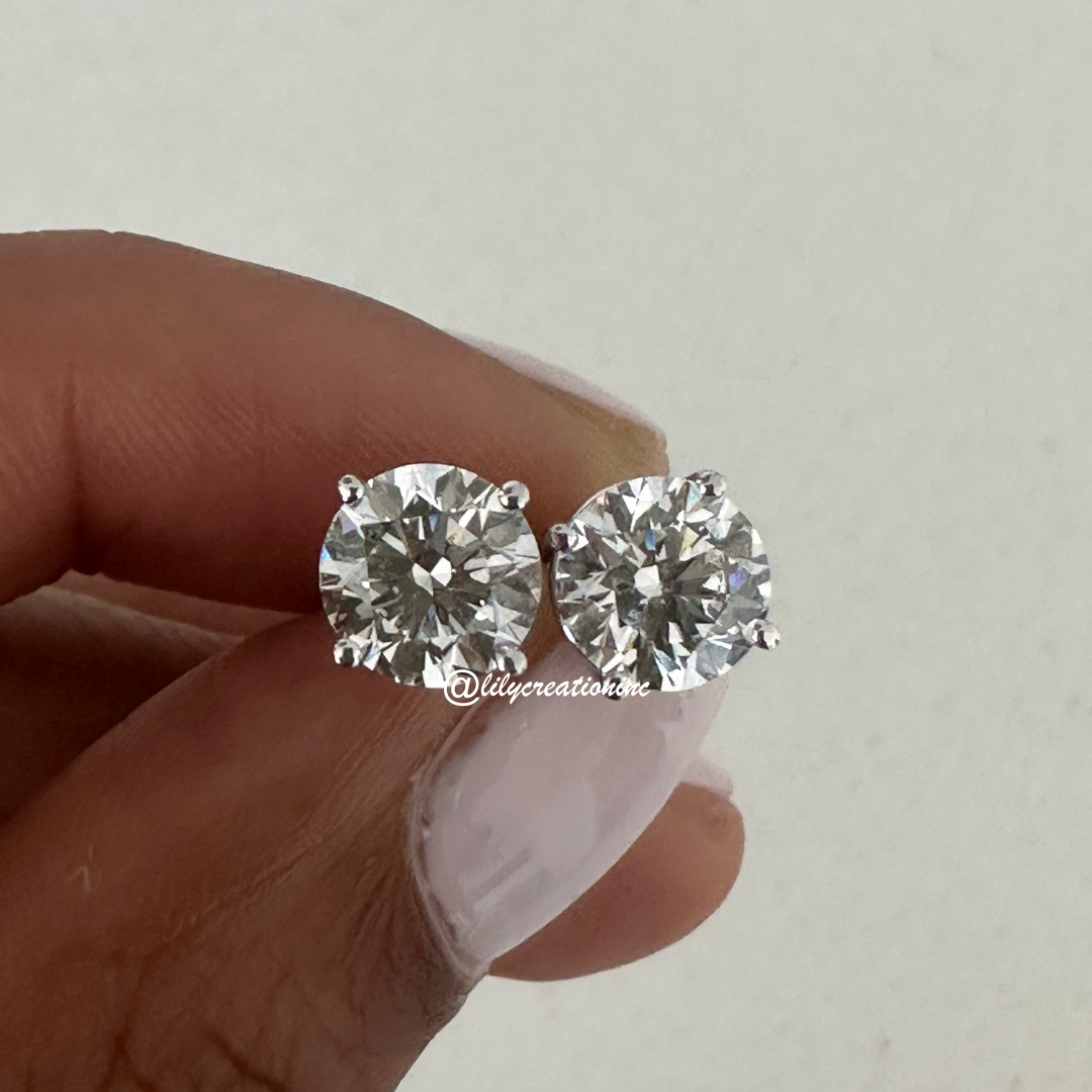 2 Carat Round Lab Grown Diamond Stud Earrings