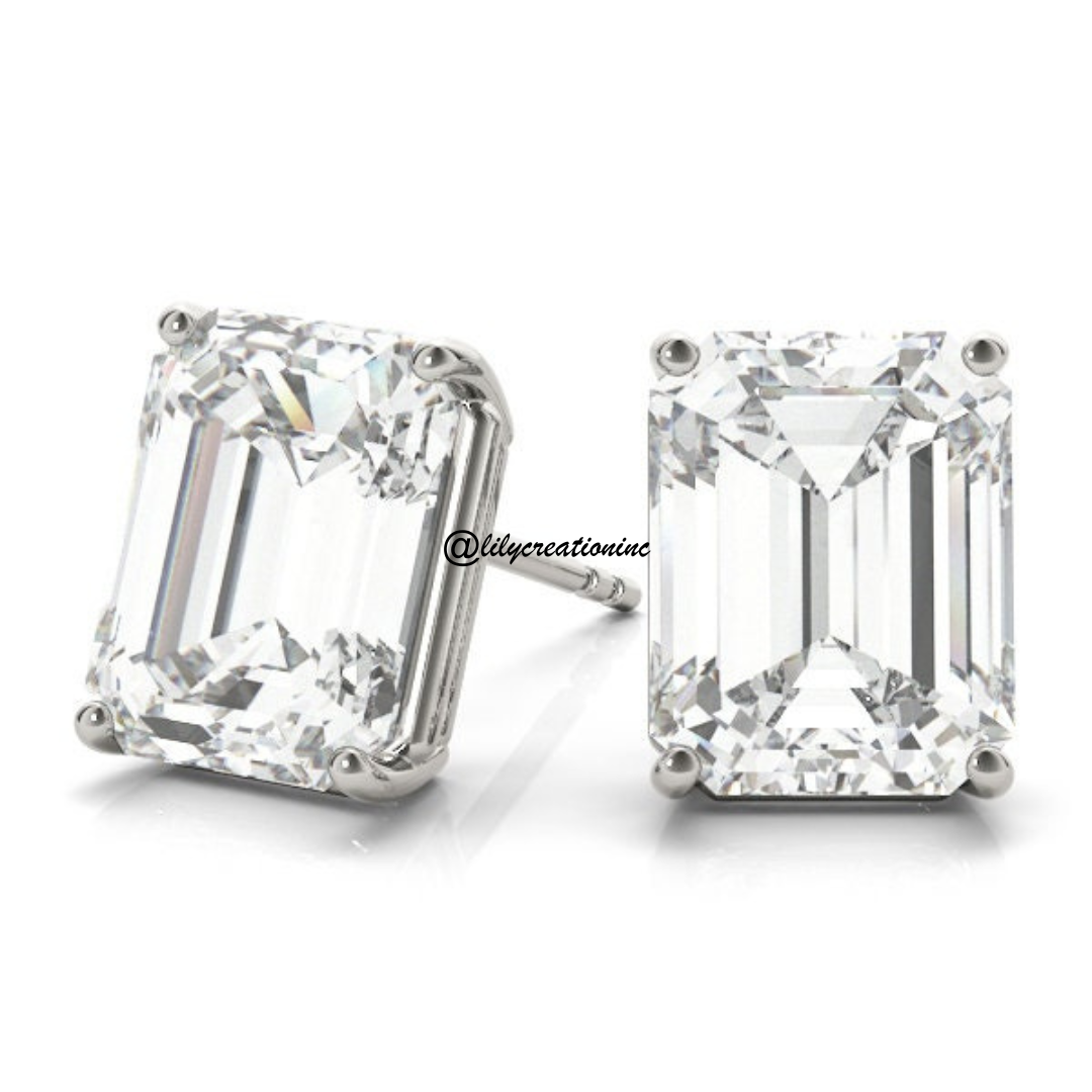 2 Carat Emerald Cut Lab Grown Diamond Stud Earrings