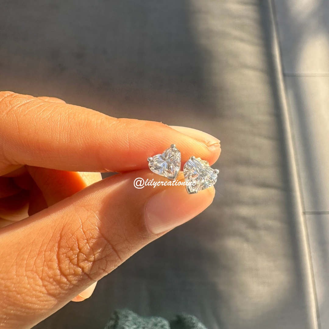2 Carat Heart Shaped Lab Grown Diamond Stud Earrings