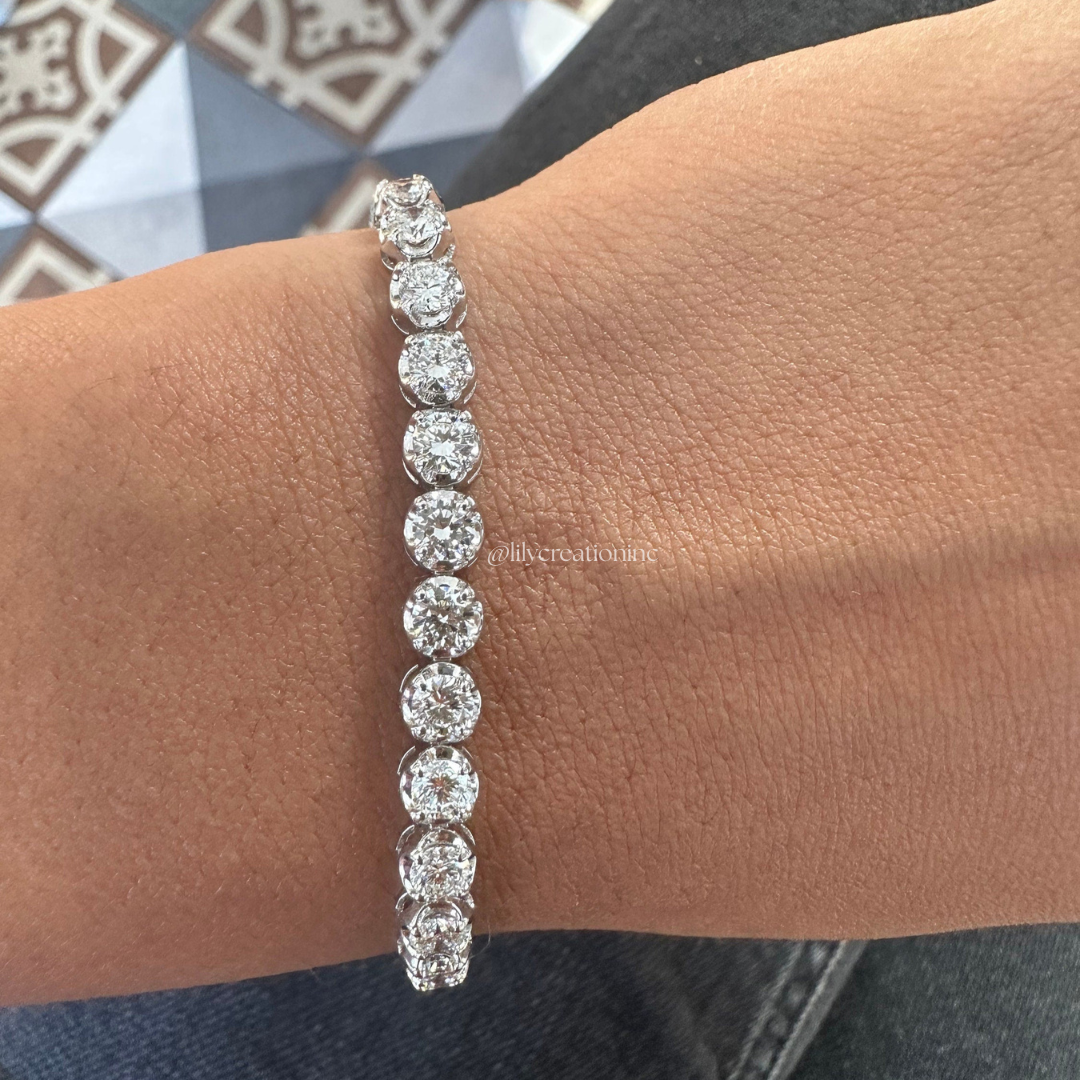 6 Carat Crown Setting Round Lab Grown Diamond Tennis Bracelet