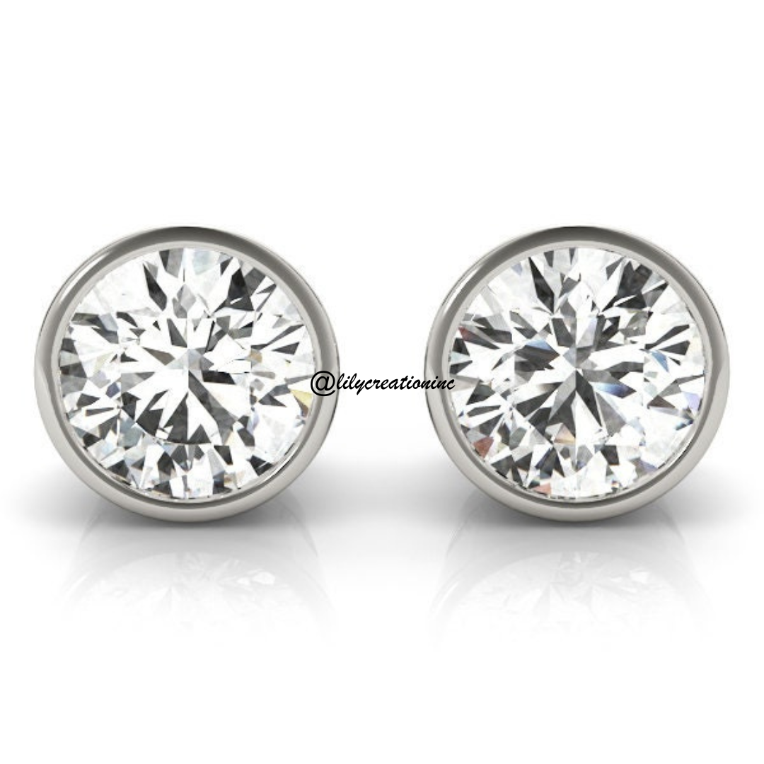 2 Carat Bezel Set Lab Grown Diamond Stud Earrings
