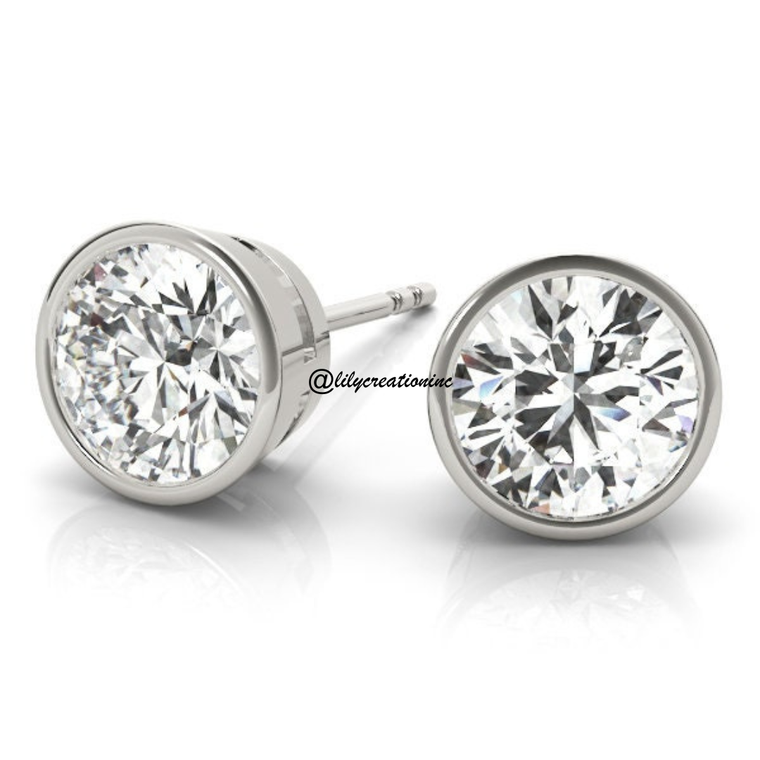 2 Carat Bezel Set Lab Grown Diamond Stud Earrings