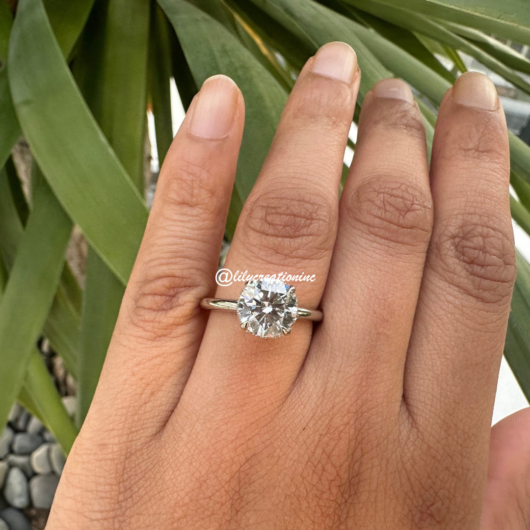 Round Solitaire Hidden Halo Diamond Engagement Ring