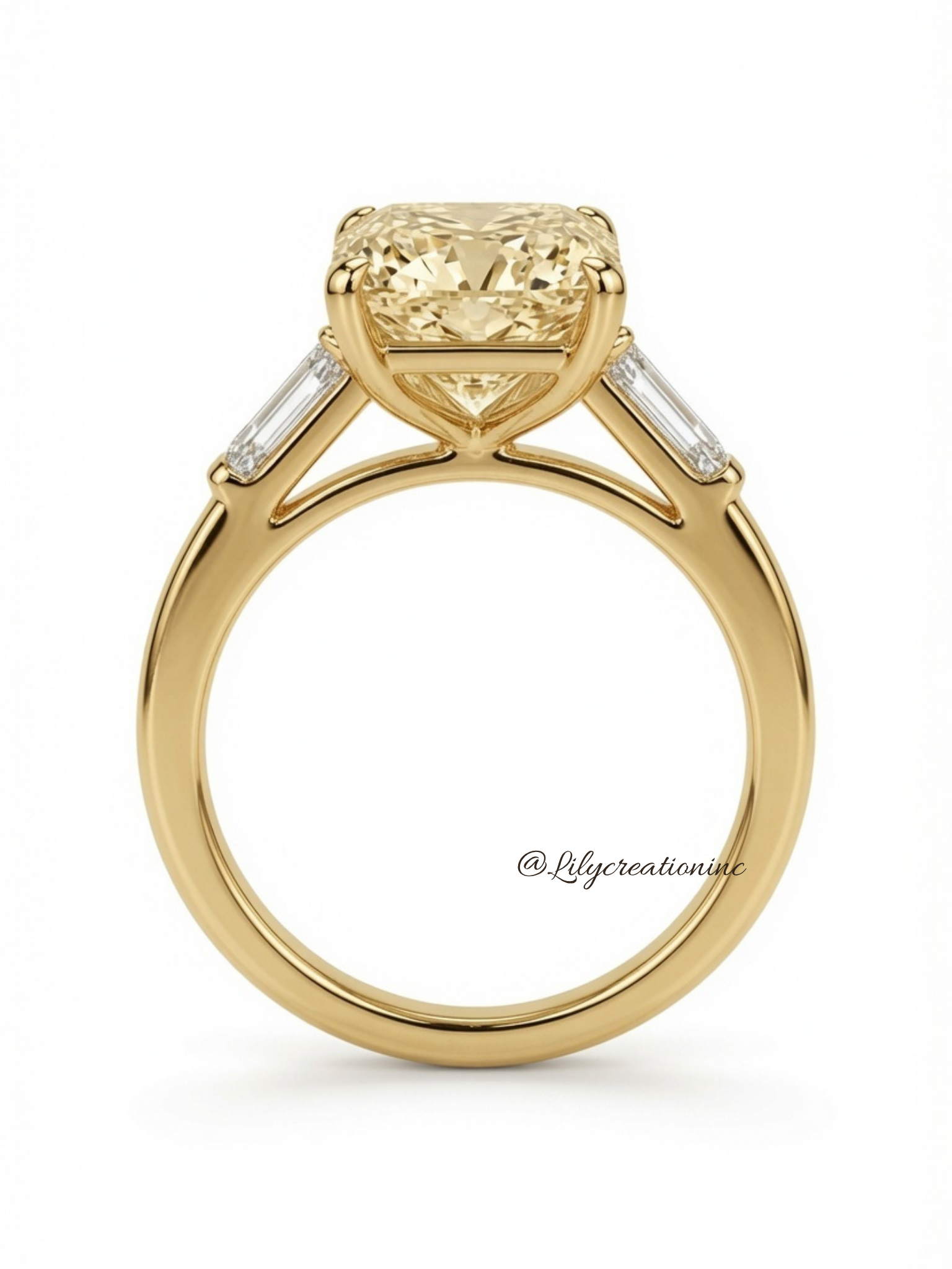Yellow Radiant Cut Diamond Engagement Ring with Trapezoid Side Stones