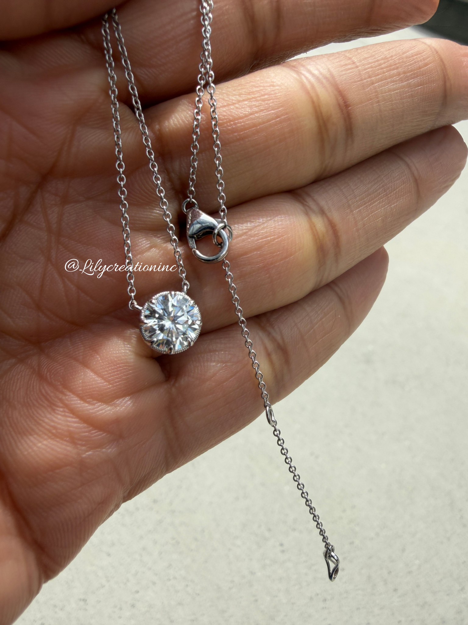 1Ct Round Single Stone Pendant 14k White Gold