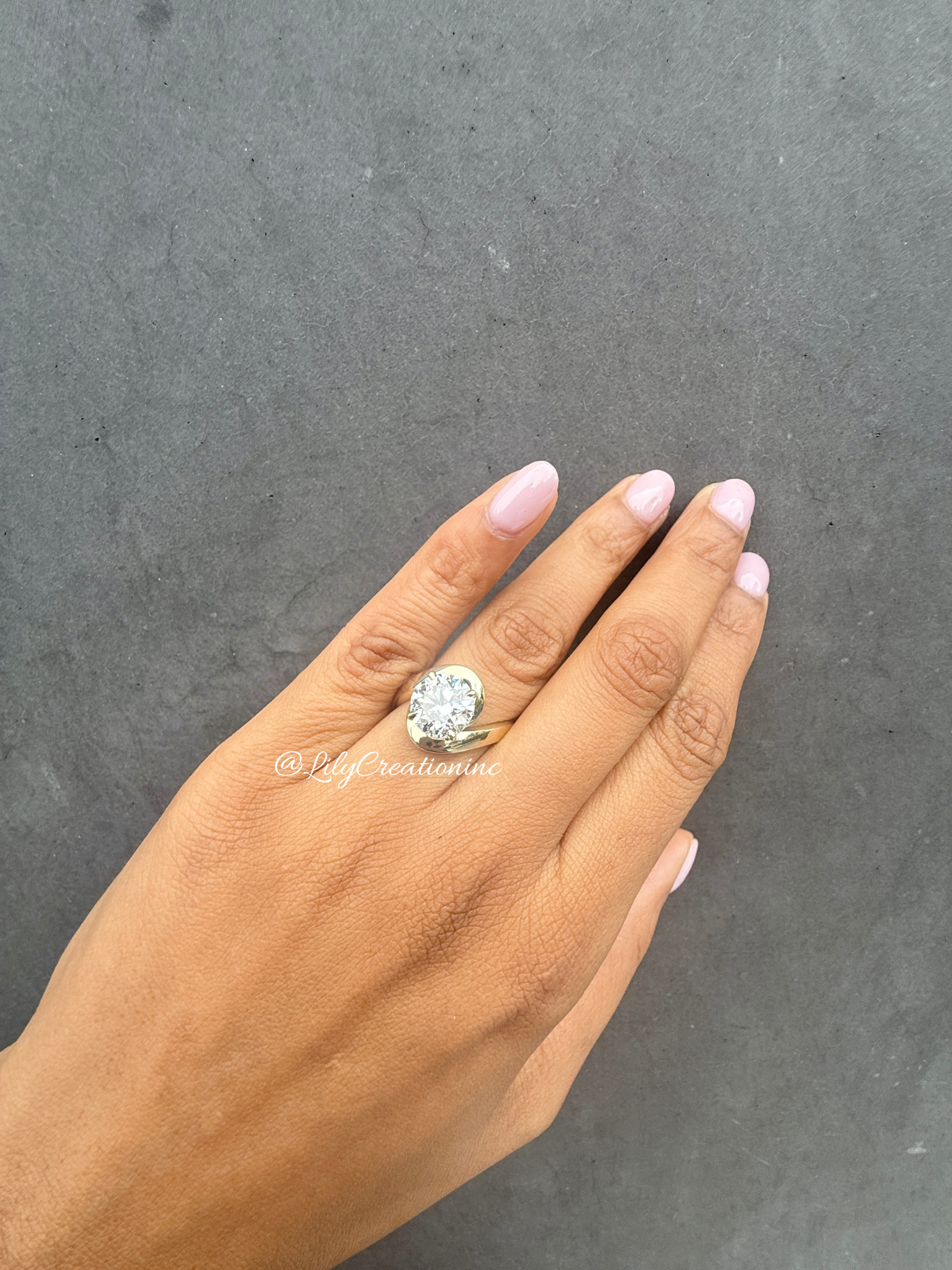 Round Unique Bypass Lab Grown Diamond Engagement Ring