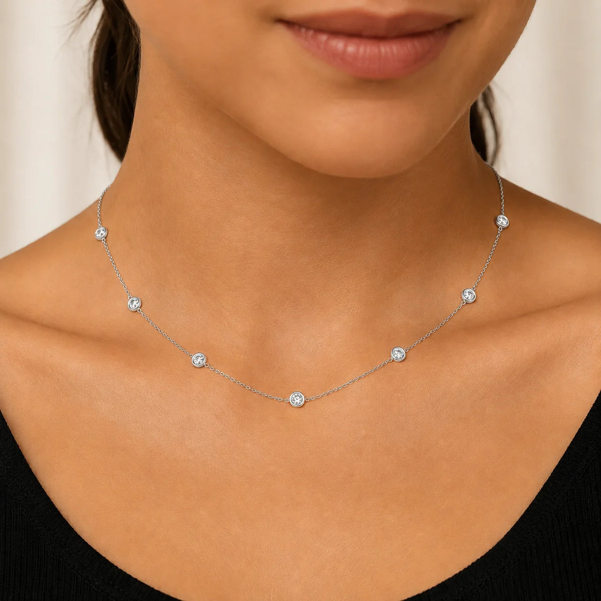 2.50 CTW Round Diamond Bezel-Set Station Necklace