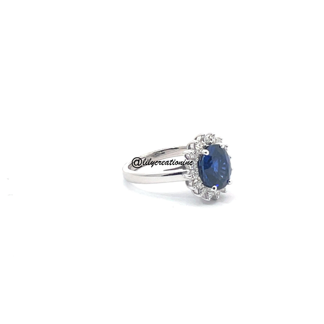 Oval Sapphire & Diamond Engagement Ring - 3 ct