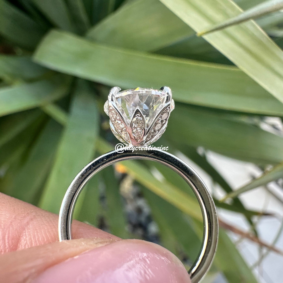 Round Petal Diamond Engagement Ring