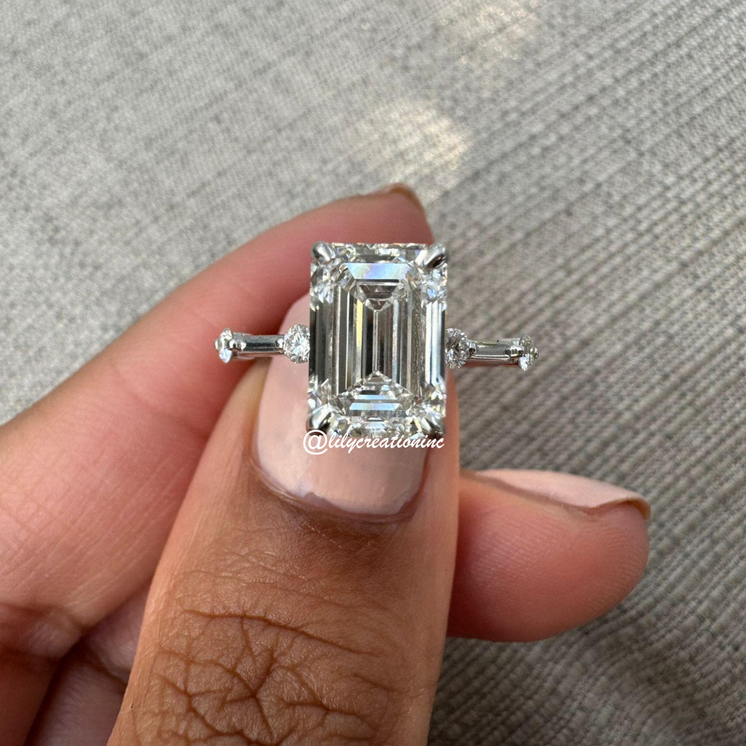Emerald Cut Diamond Engagement Ring With Side Diamonds
