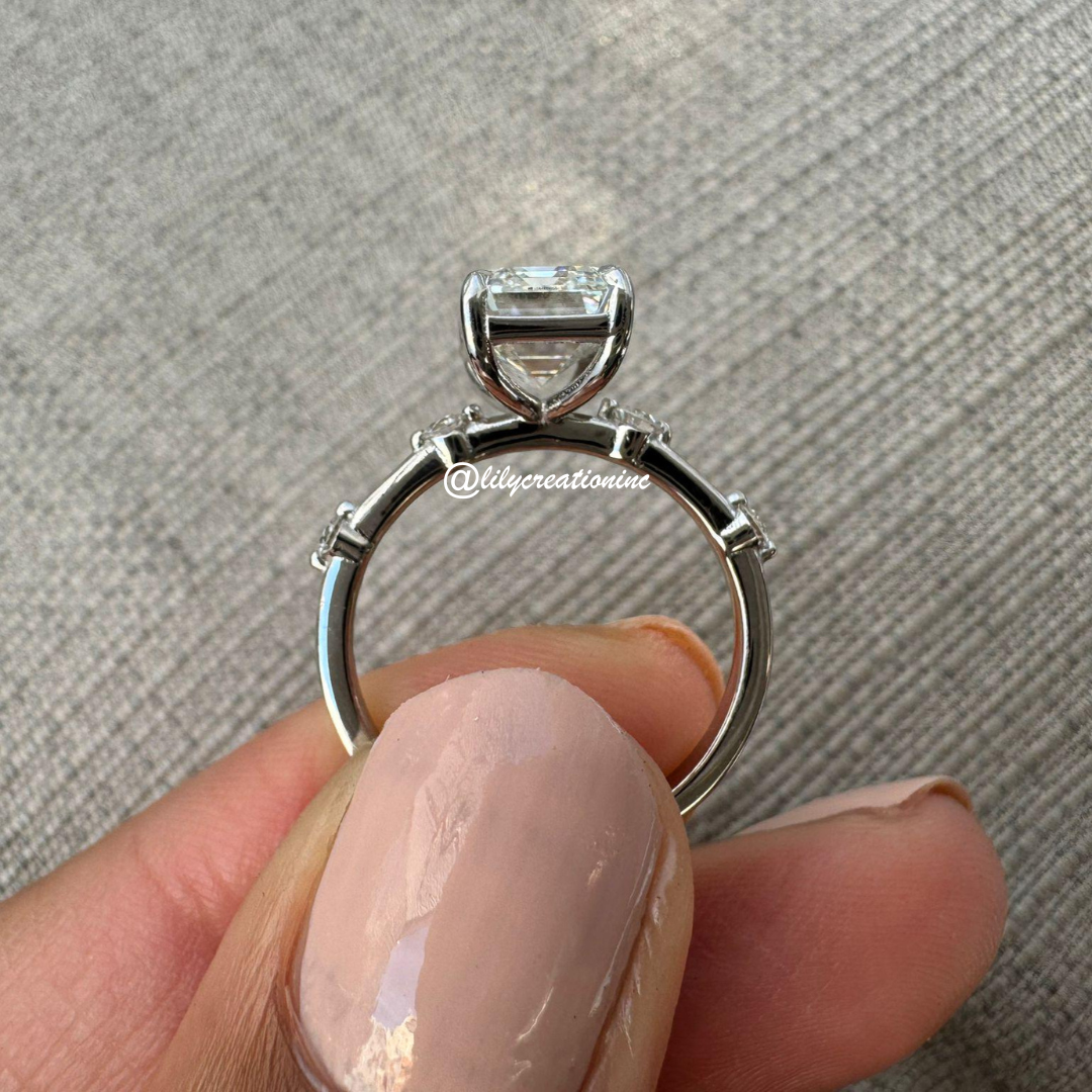 Emerald Cut Diamond Engagement Ring With Side Diamonds