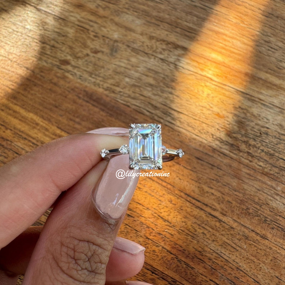 Emerald Cut Diamond Engagement Ring With Side Diamonds