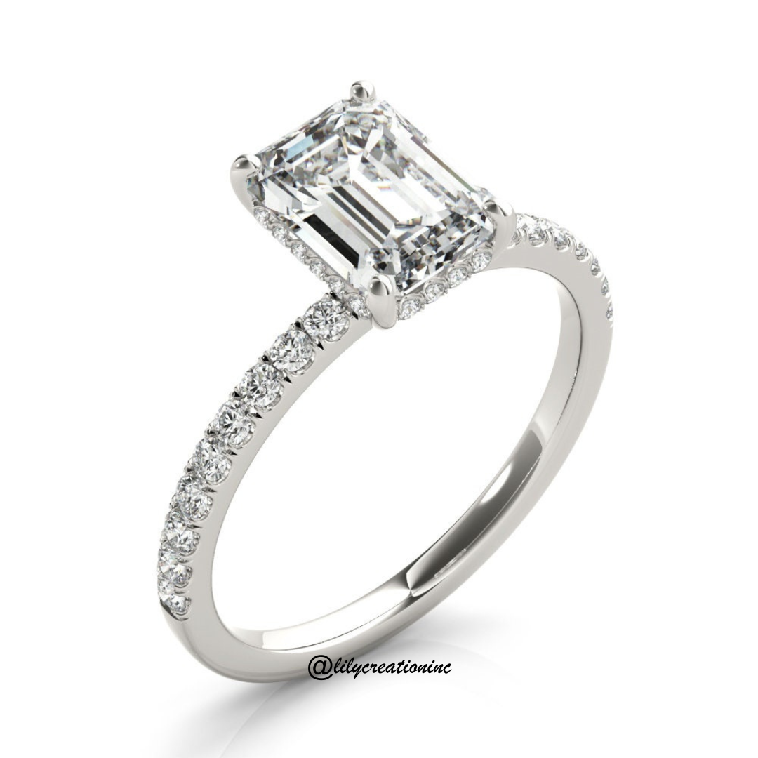 Emerald Cut Pavé & Prong Diamond Engagement Ring