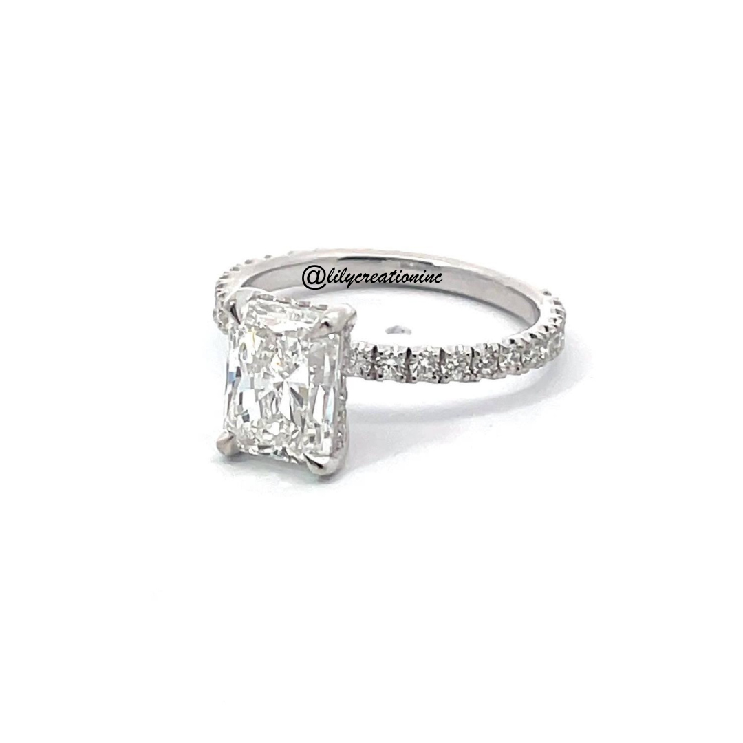 Radiant Cut Hidden Halo Diamond Engagement Ring