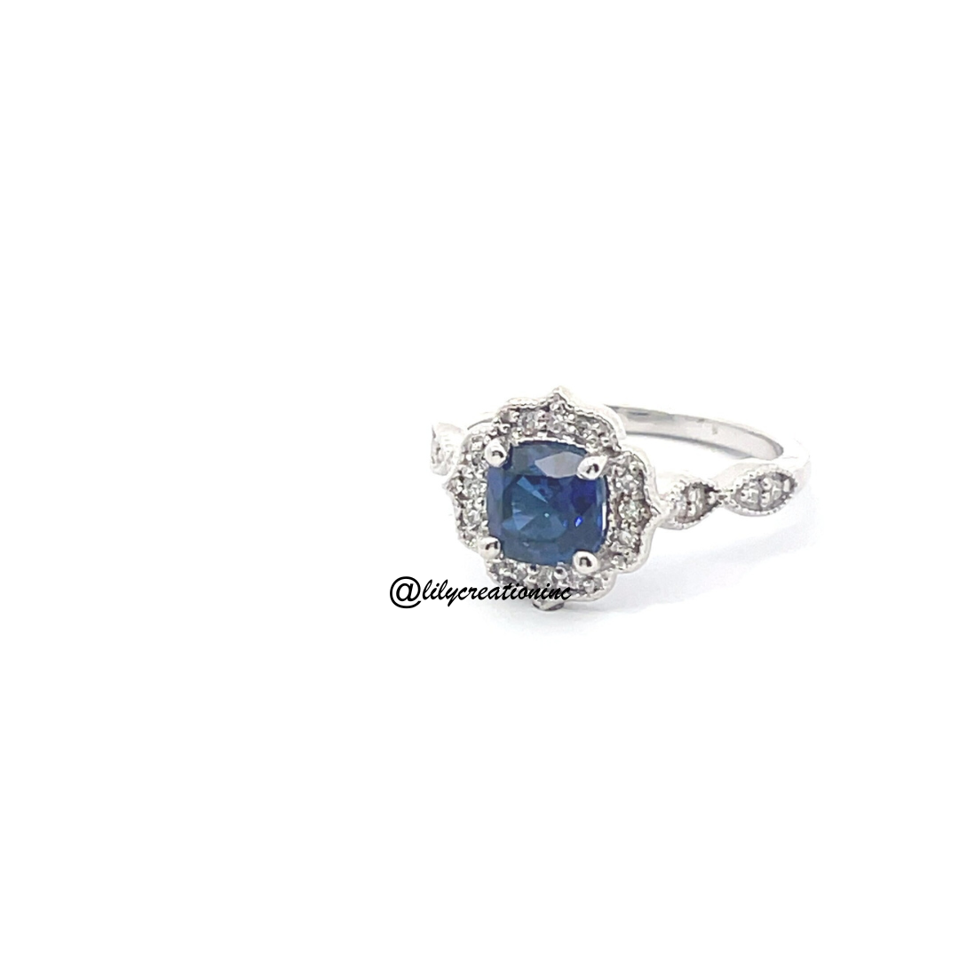 Art Deco Sapphire & Diamond Engagement Ring - 3 ct