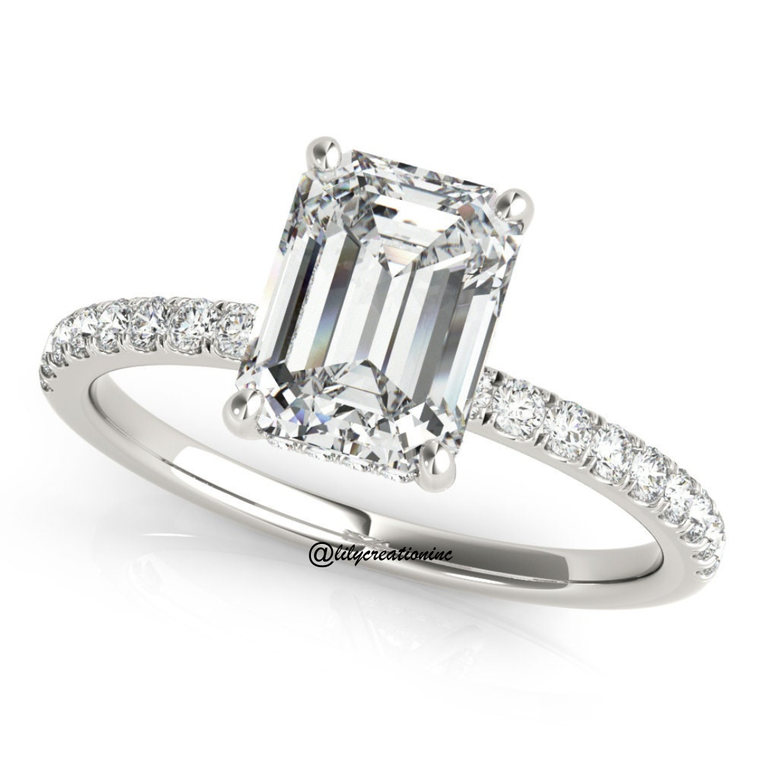 Emerald Cut Pavé & Prong Diamond Engagement Ring