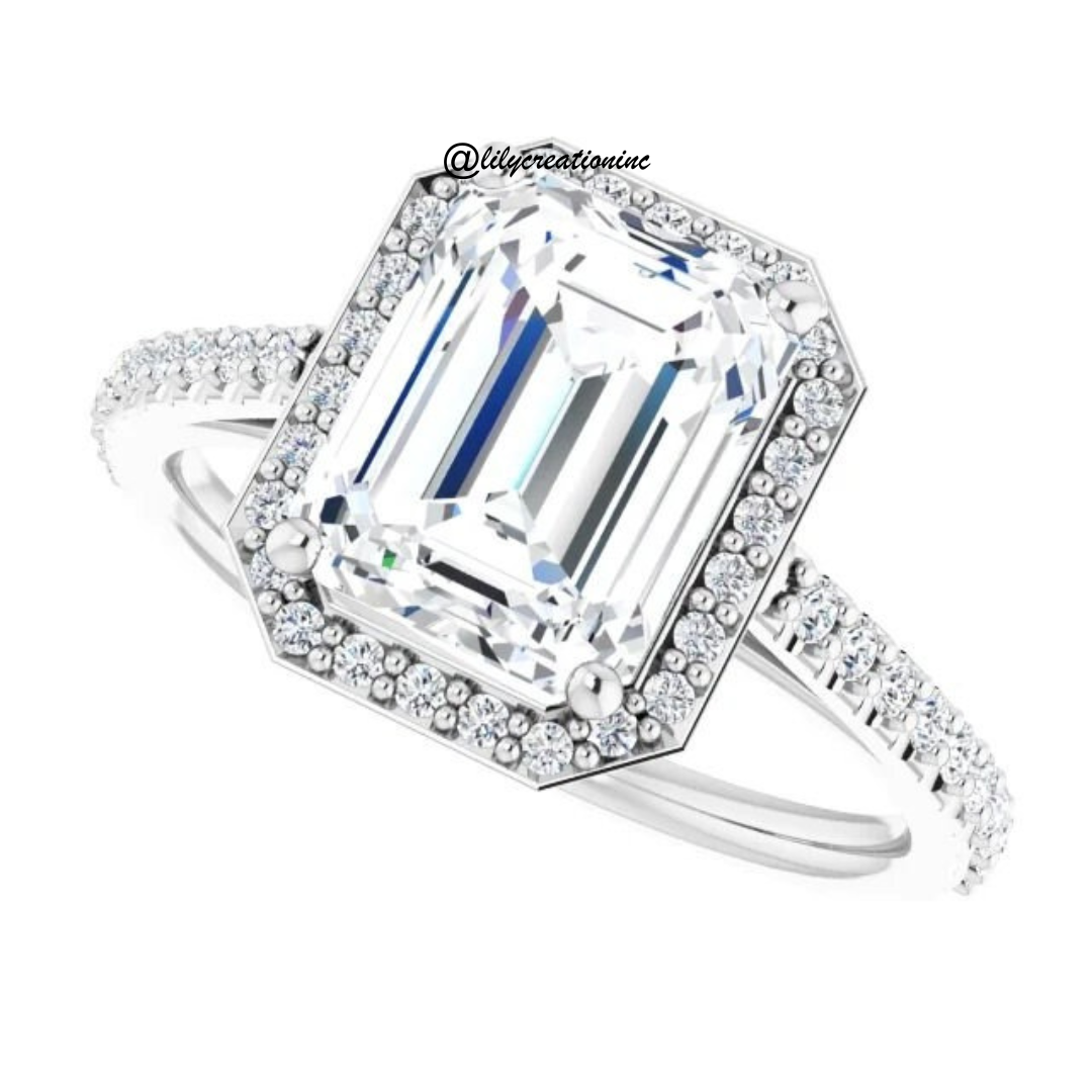 Emerald Cut Halo Diamond Engagement Ring