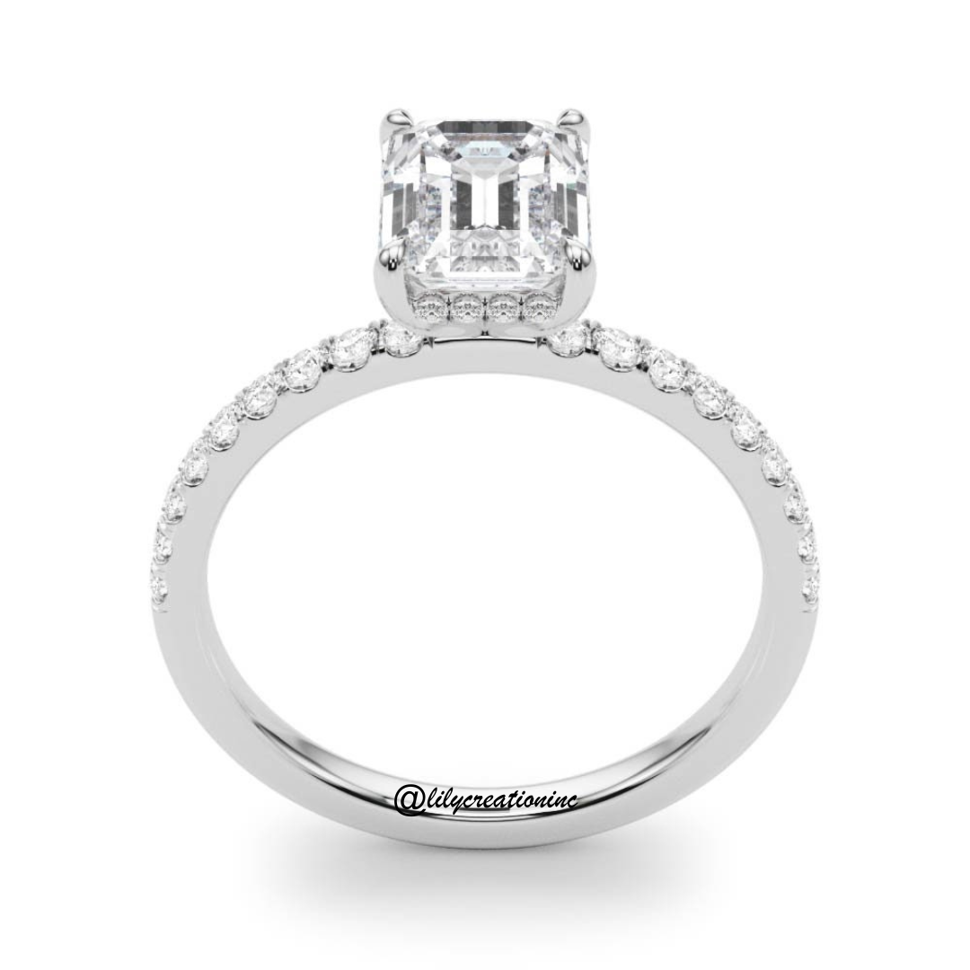 Emerald Cut Pavé & Prong Diamond Engagement Ring
