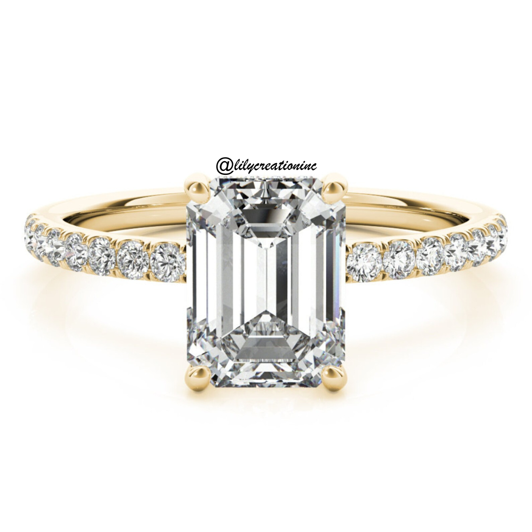 Emerald Cut Pavé & Prong Diamond Engagement Ring