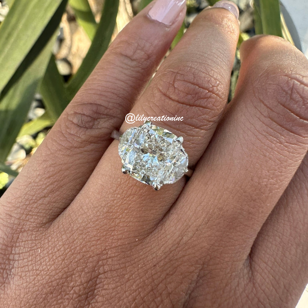 3 Stone Cushion Cut Diamond Engagement Ring