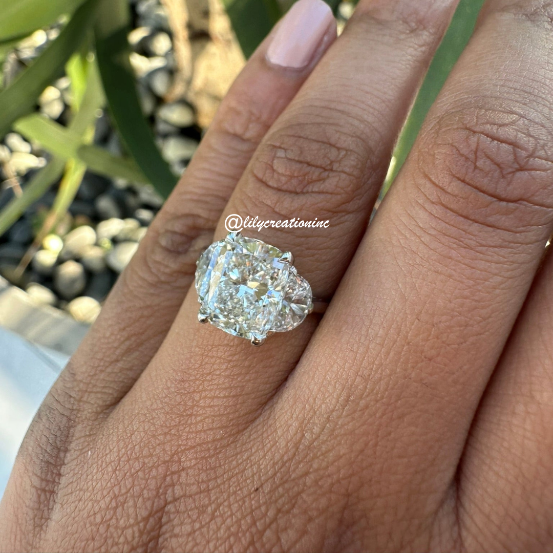 3 Stone Cushion Cut Diamond Engagement Ring