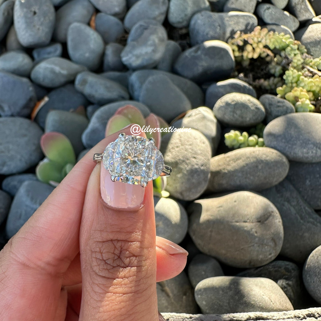 3 Stone Cushion Cut Diamond Engagement Ring