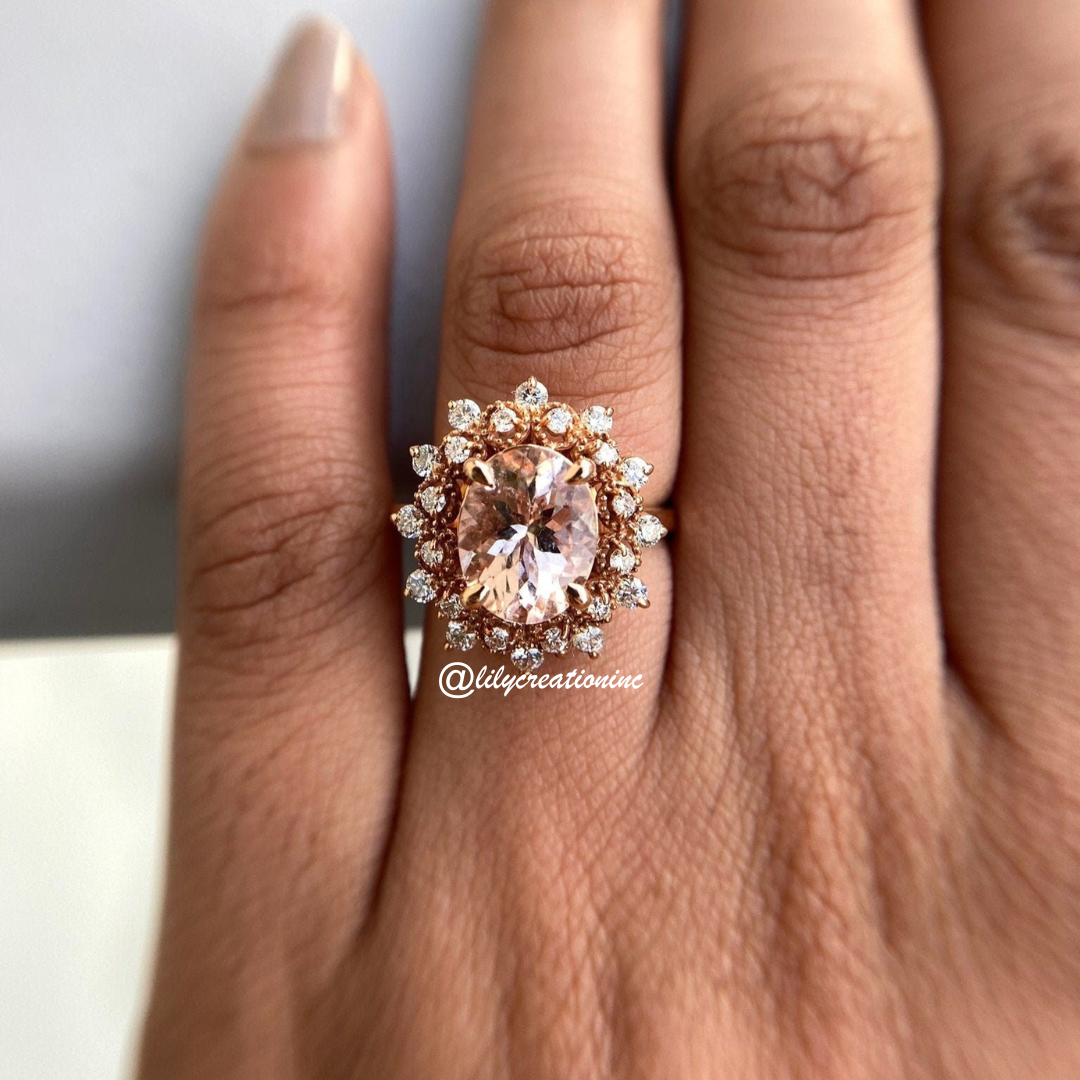 Morganite Halo Diamond Engagement Ring