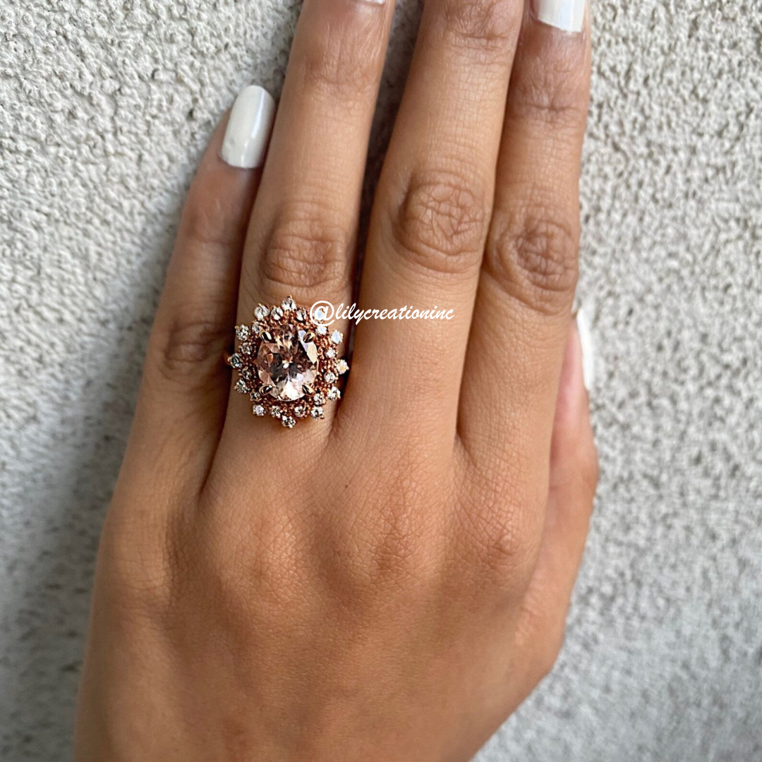 Morganite Halo Diamond Engagement Ring