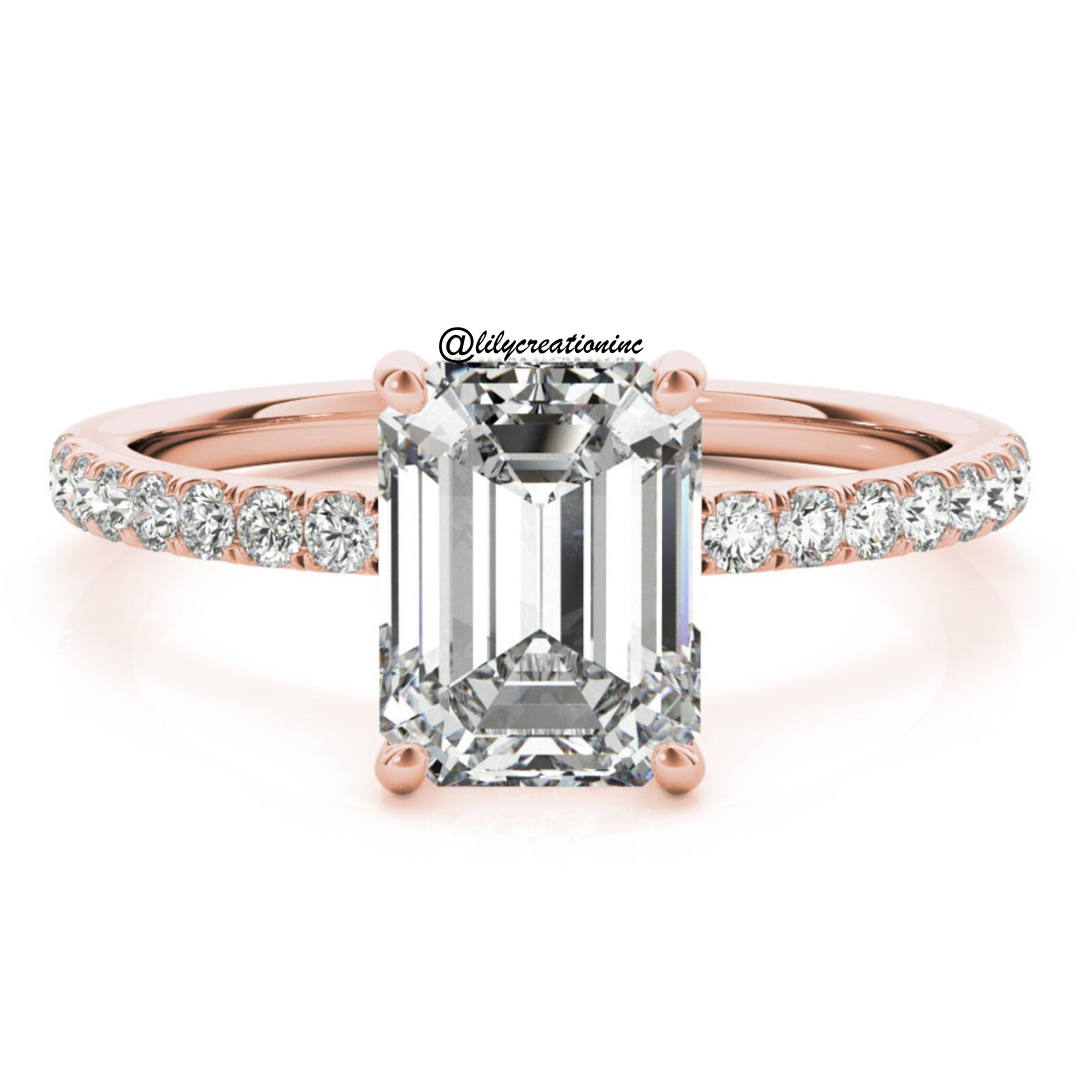Emerald Cut Pavé & Prong Diamond Engagement Ring