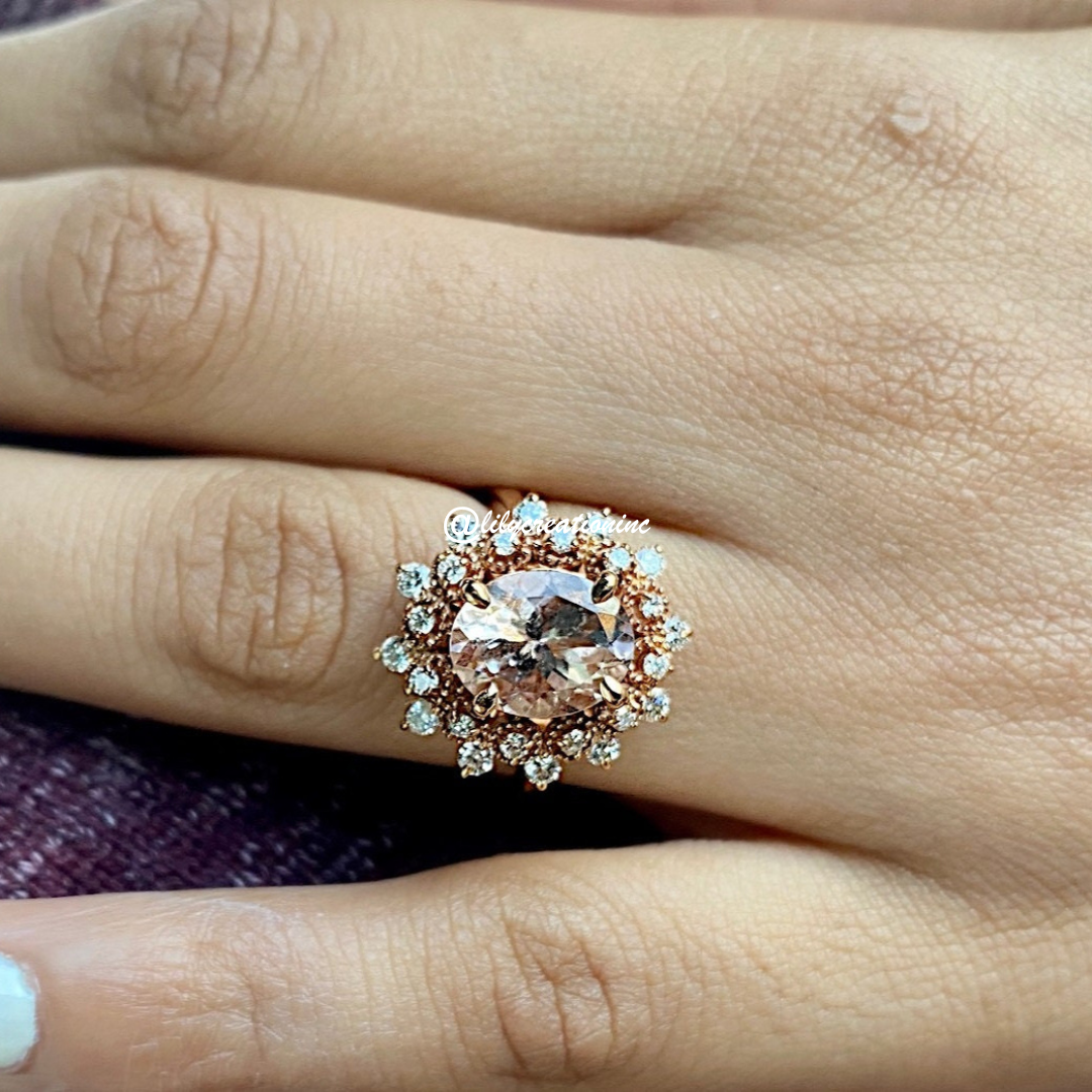 Morganite Halo Diamond Engagement Ring