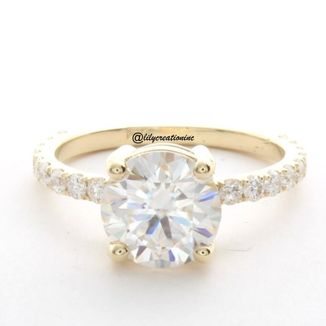 Round Solitaire Diamond Engagement Ring With 3/4 Coverage Side Stones