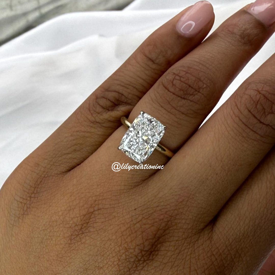 Two-Tone Cushion Solitaire Diamond Engagement Ring