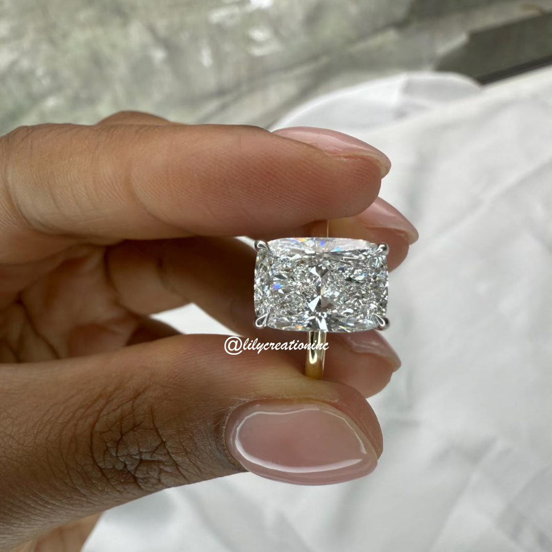 Two-Tone Cushion Solitaire Diamond Engagement Ring