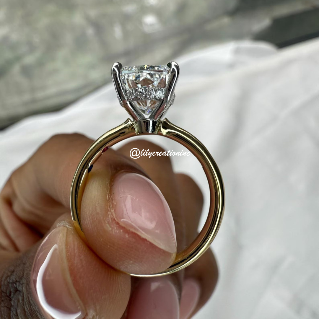Two-Tone Cushion Solitaire Diamond Engagement Ring