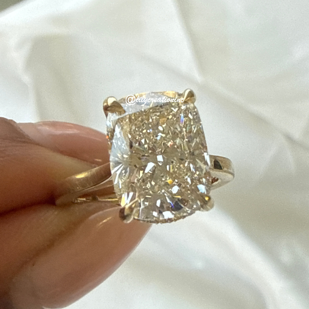 Cushion Cut Hidden Halo Solitaire Diamond Engagement Ring