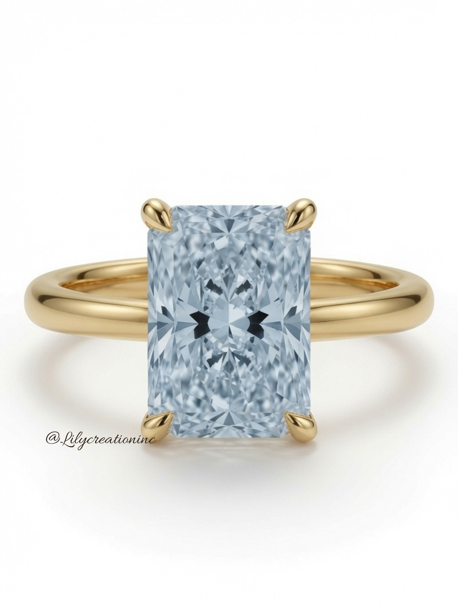 Blue Radiant Cut Solitaire Diamond Engagement Ring