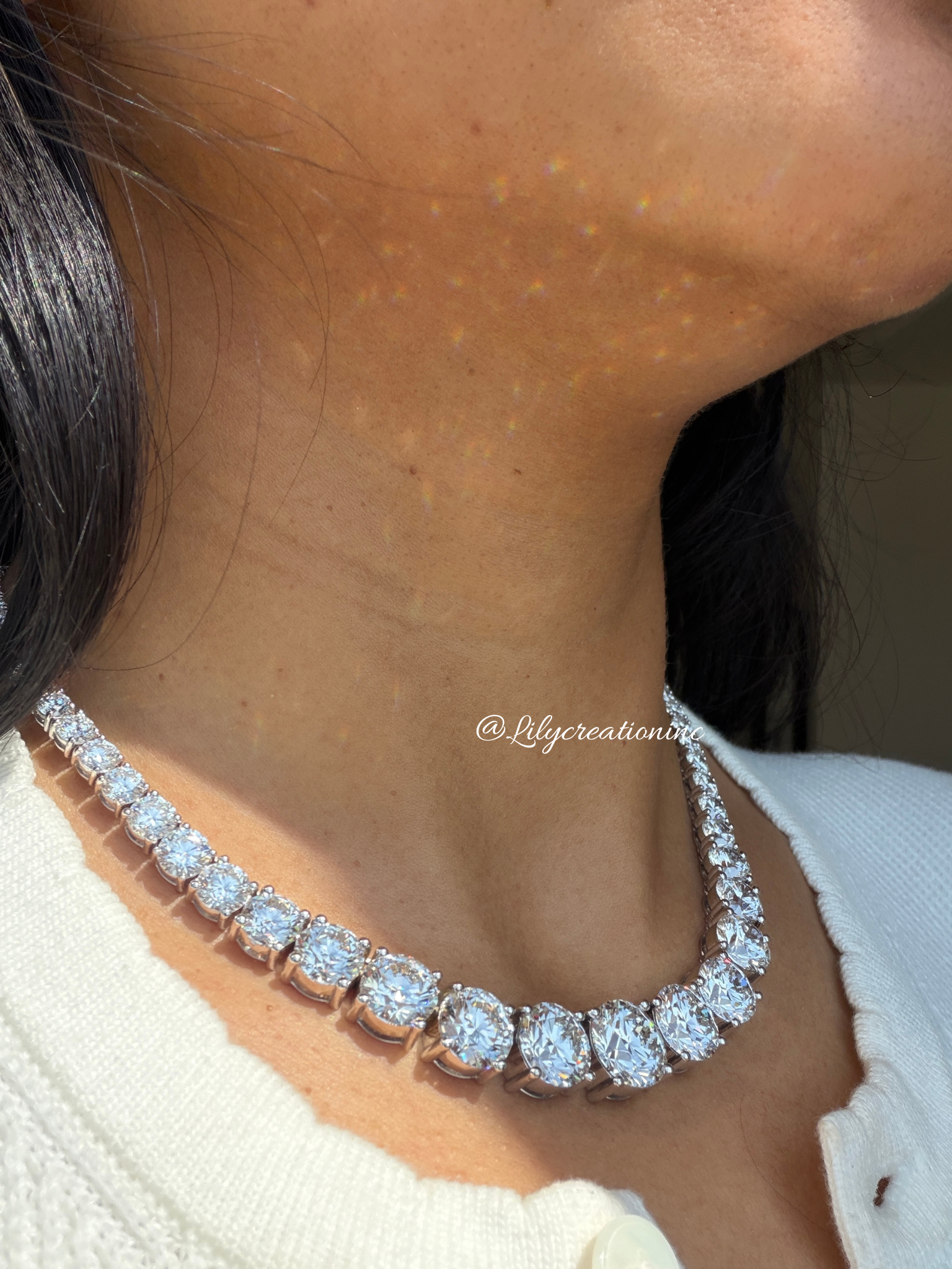 50 Carat Round Graduated Diamond Tennis Necklace