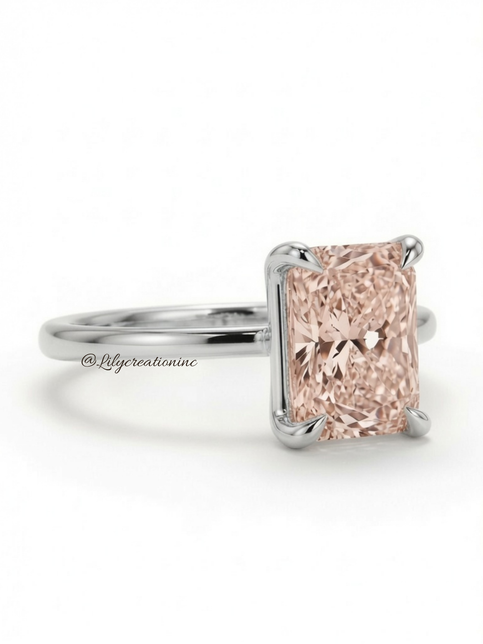 Pink Radiant Cut Solitaire Diamond Engagement Ring