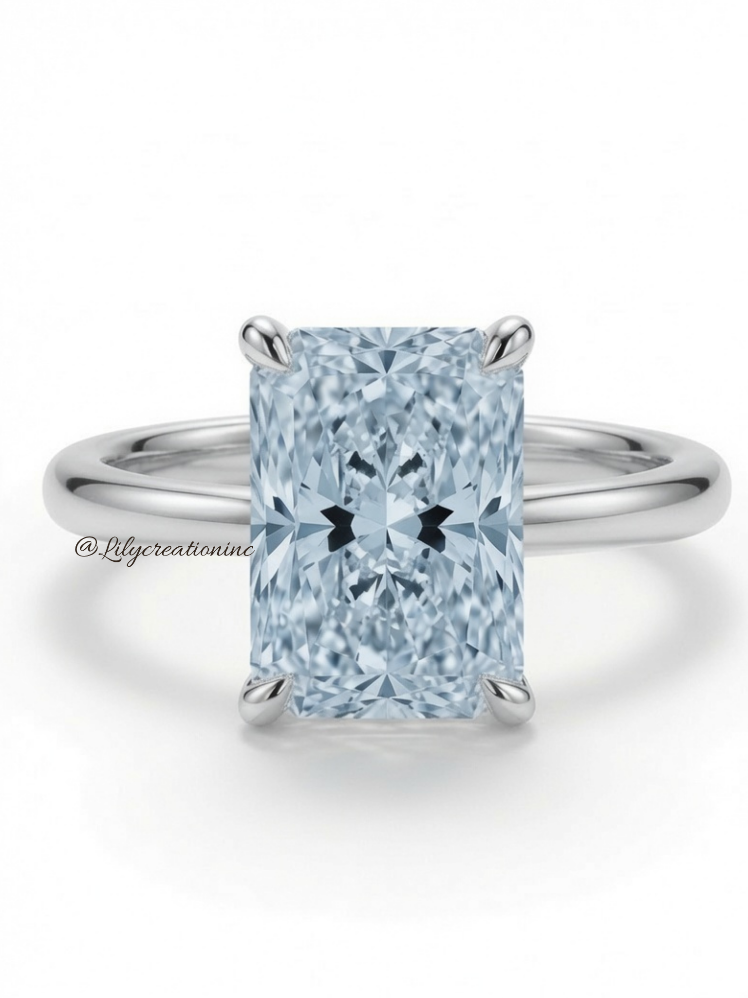 Blue Radiant Cut Solitaire Diamond Engagement Ring